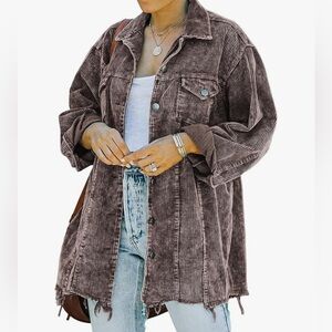Oversized Button Down Corduroy Jacket Coat Washed Retro